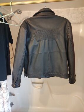 Snap Black Quilted Leather Jacket with Embossed Logo